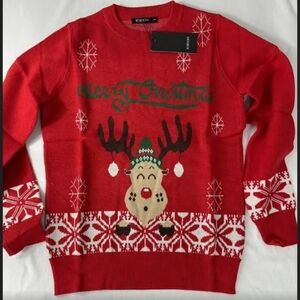 Kojooin Reindeer Ugly Christmas Sweater with Fair Isle Accents Size XL
